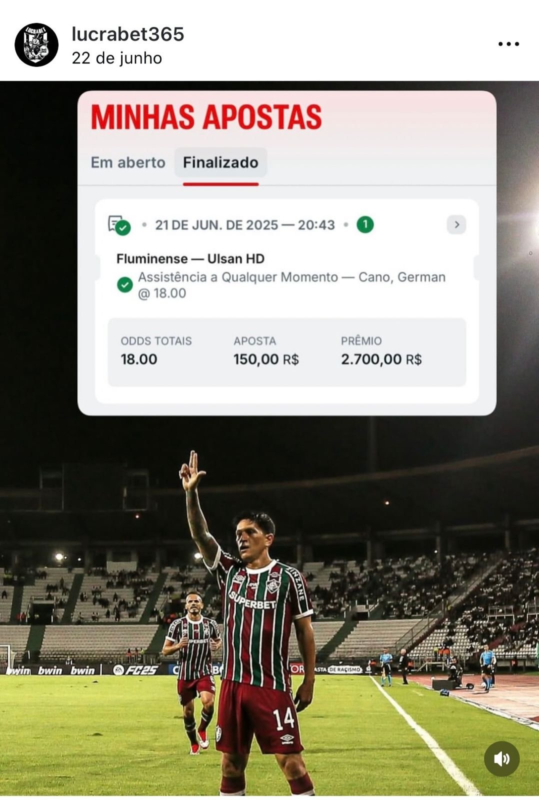 Maior Ganho 8 - Apostador Lucrabet