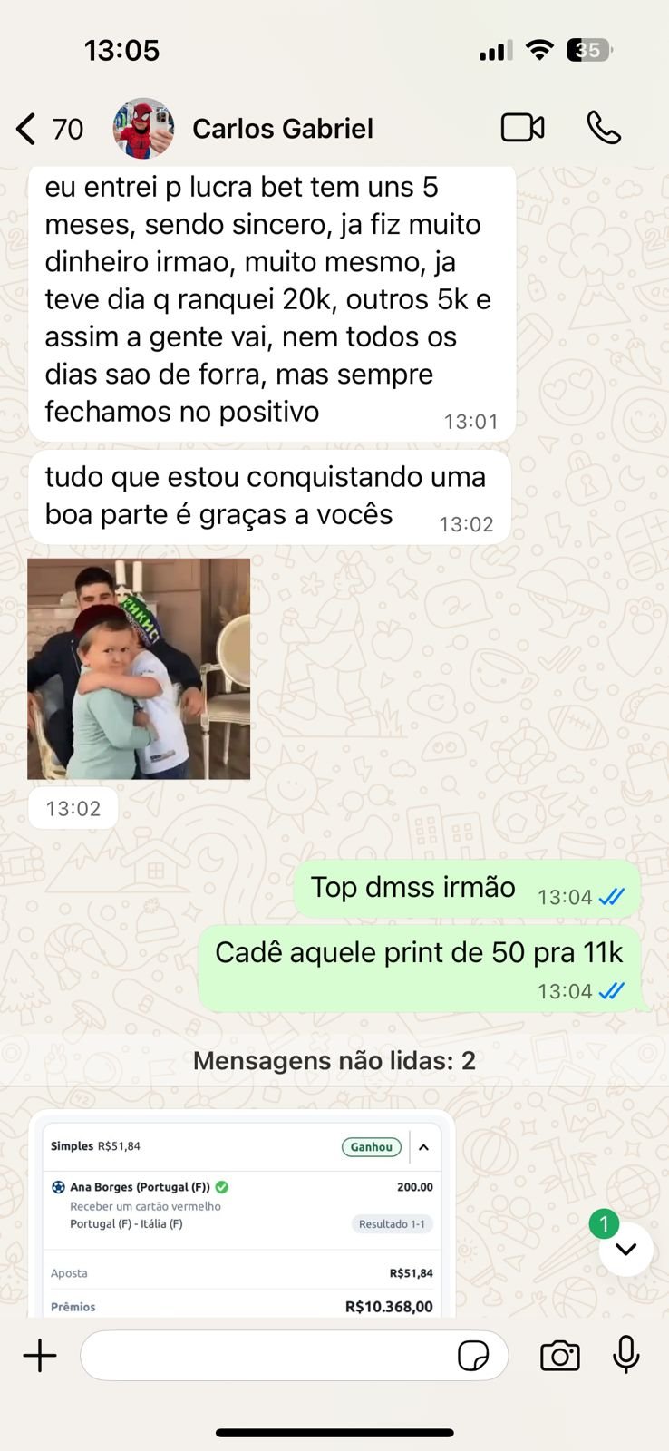 Print WhatsApp - Cliente Lucrabet